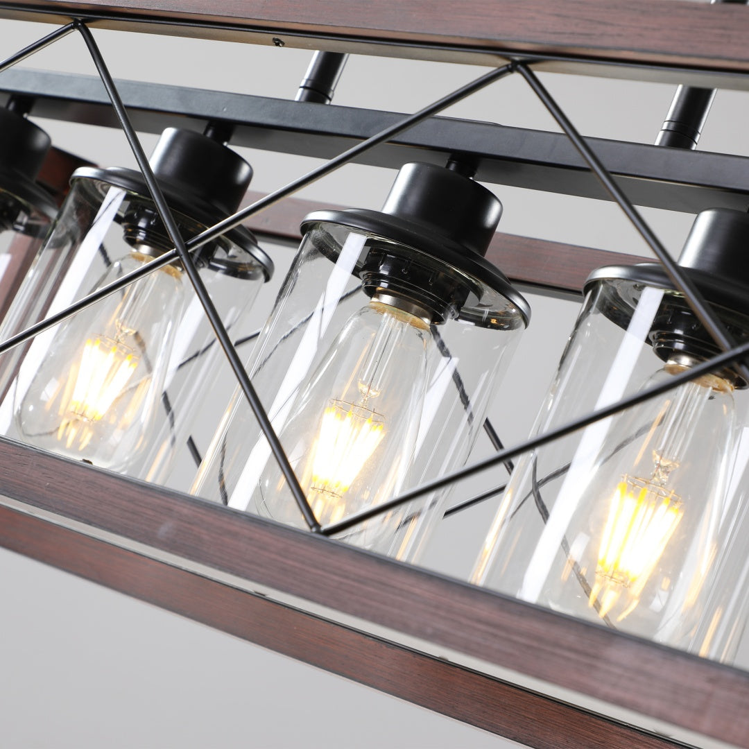 32-Inch Red Industrial Farmhouse Pendant Light - 5-Light Chandelier