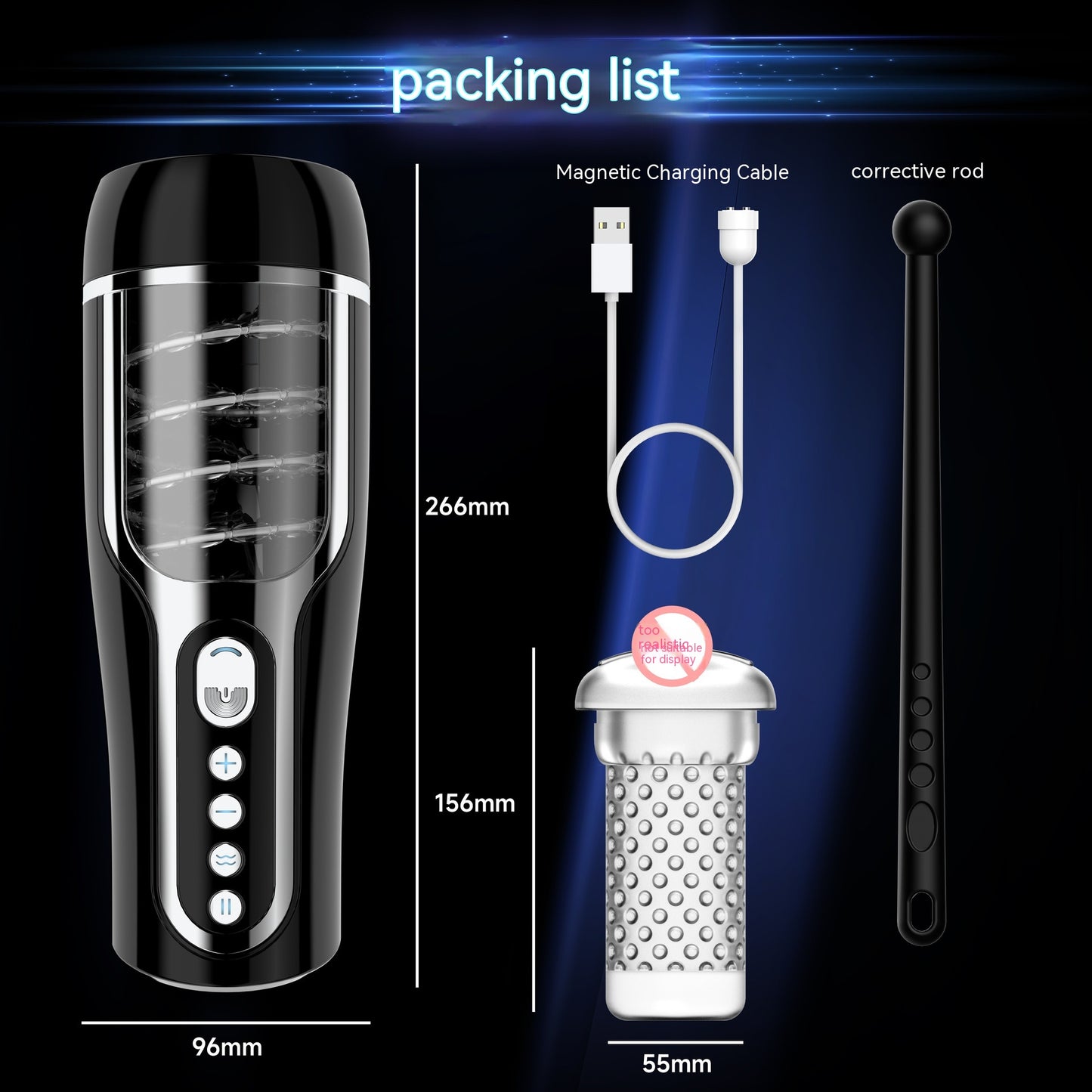 Men's Automatic Vibration Massager with Telescopic Function - Black