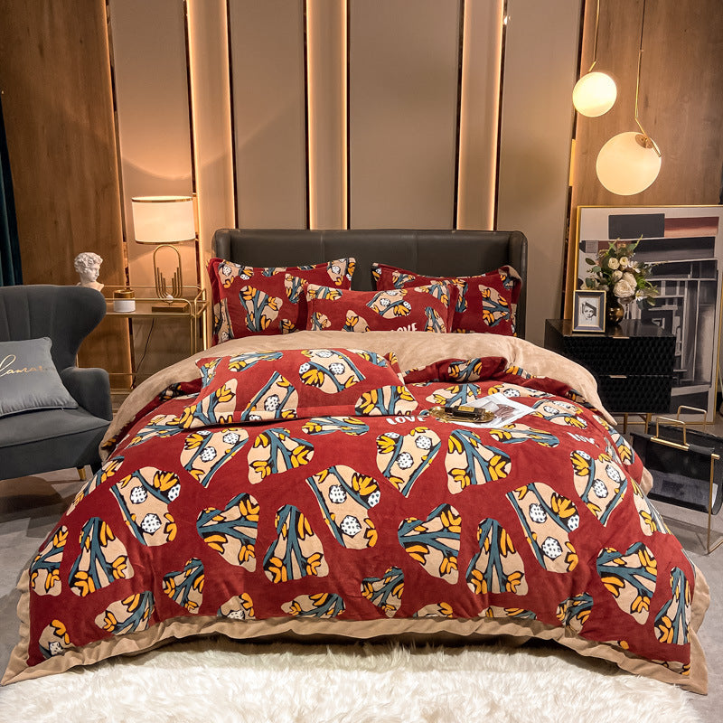 Nordic Thick Velvet Bed Sheet Set - Double-Sided Warm & Cozy Bedding