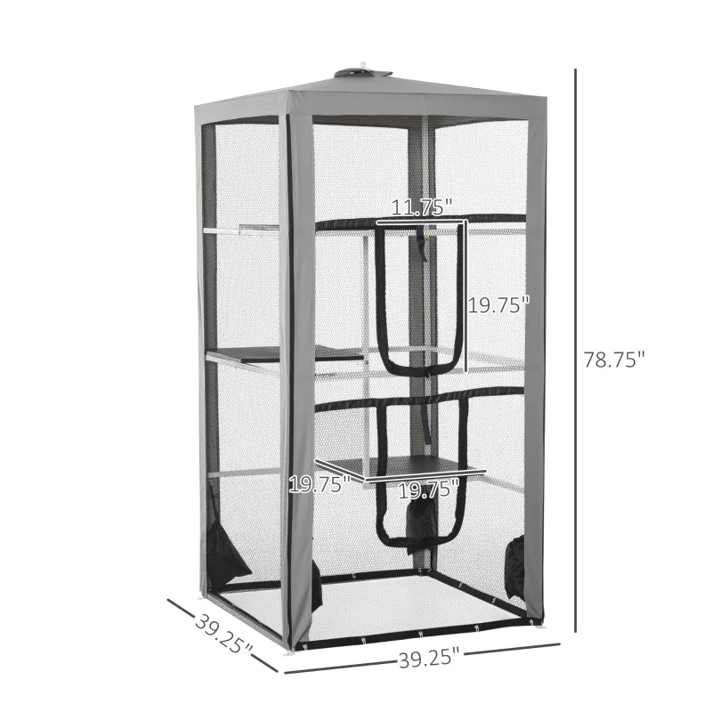 Outdoor Cat Enclosure Mesh Playpen with Steel Frame, 3 Platforms & 2 Doors