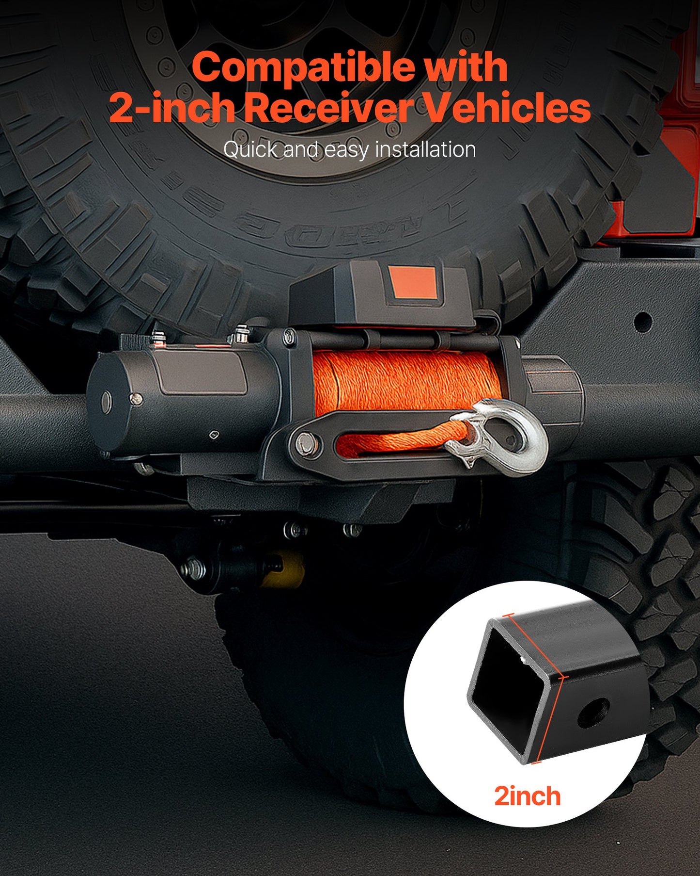 Heavy Duty Trailer Winch Mount 15000 lbs Capacity with 2-Inch Receiver Black