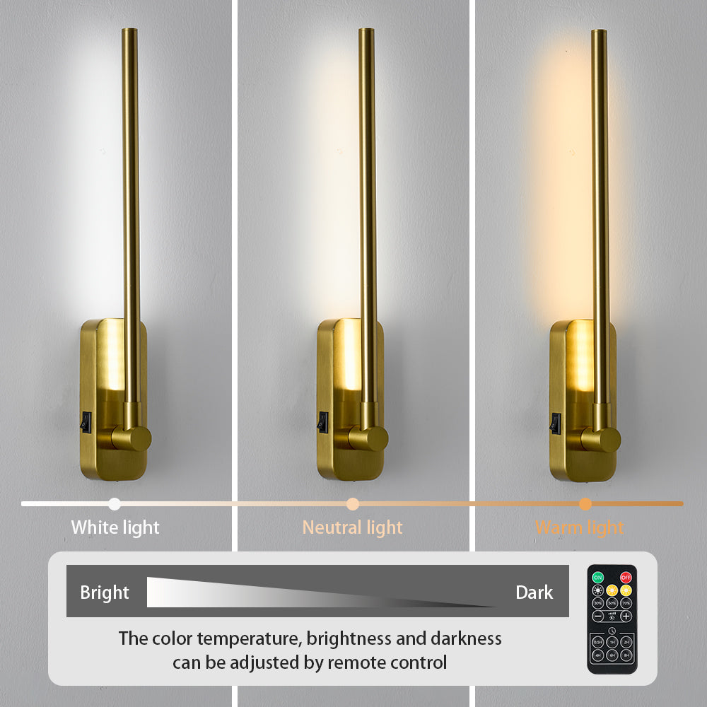 Rechargeable Battery Operated Wall Sconce with Remote Control - 3CCT Dimmable Brass Gold
