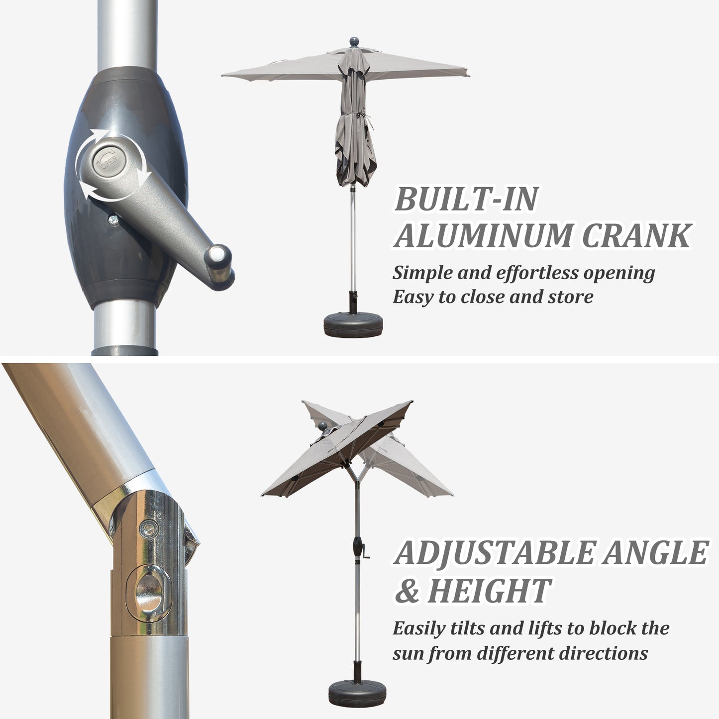 Rectangle Patio Umbrella With Crank Lift And Tilt Function, Grey Base