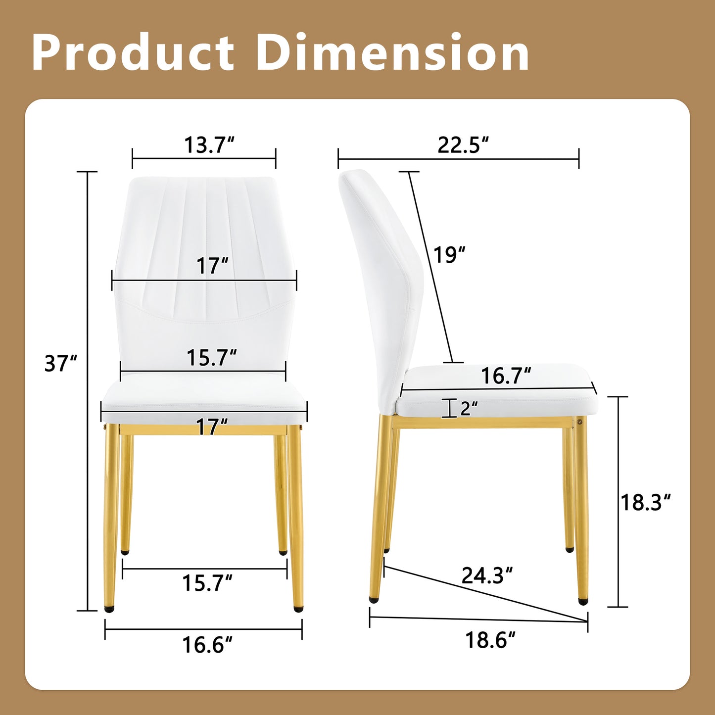 Set Of 4 Gold - And White Dining Chairs, 37 Inches High ,Ergonomic PU