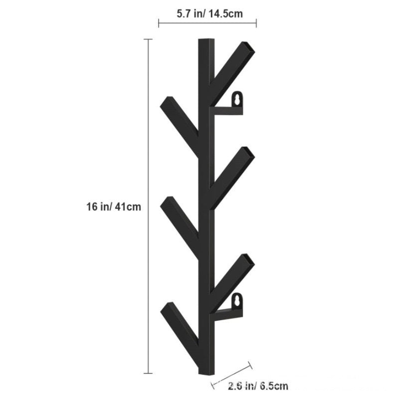 Wall-Mounted Coat and Hat Rack Metal Home Storage Organizer Black 40.6x14.5x6.6