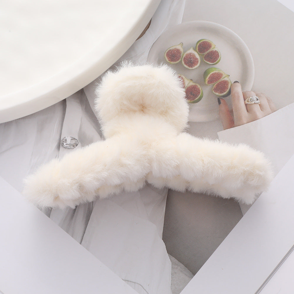 Solid Color Fur Grip Plush Back Hair Barrettes - Hair Accessories for Women
