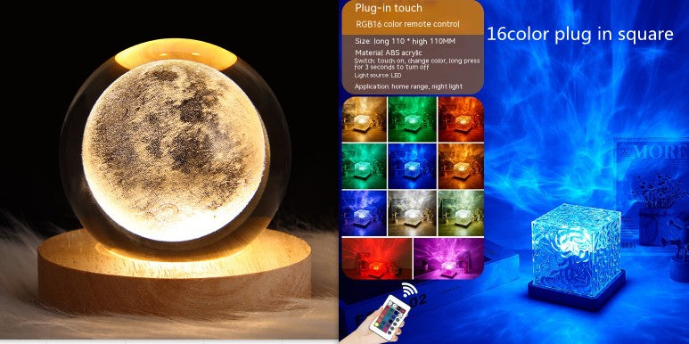 LED Water Ripple Night Light with Remote Control - 16 Color Dimmable Table Lamp
