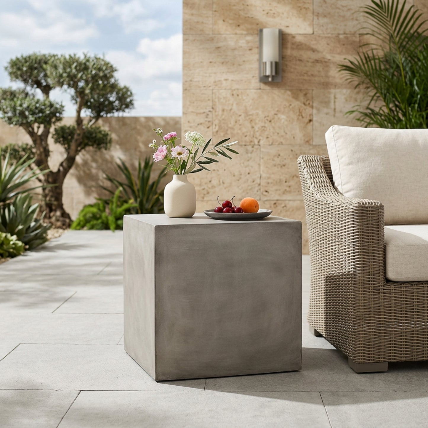 Outdoor MGO Side Table - Light Grey, 22" Cube Design