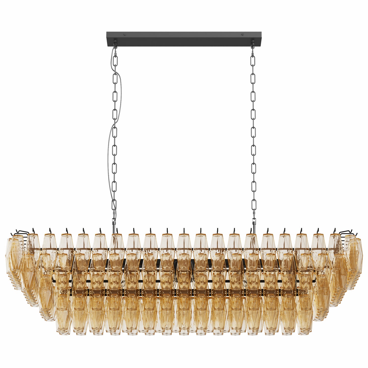 Modern Black Rectangular Chandelier - 12-Light Smoke Glass Fixture