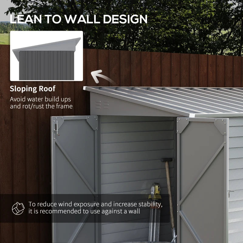 Outdoor Storage Shed 4.6x9 ft Metal Lean-To with Foundation Kit Lockable Doors Gray