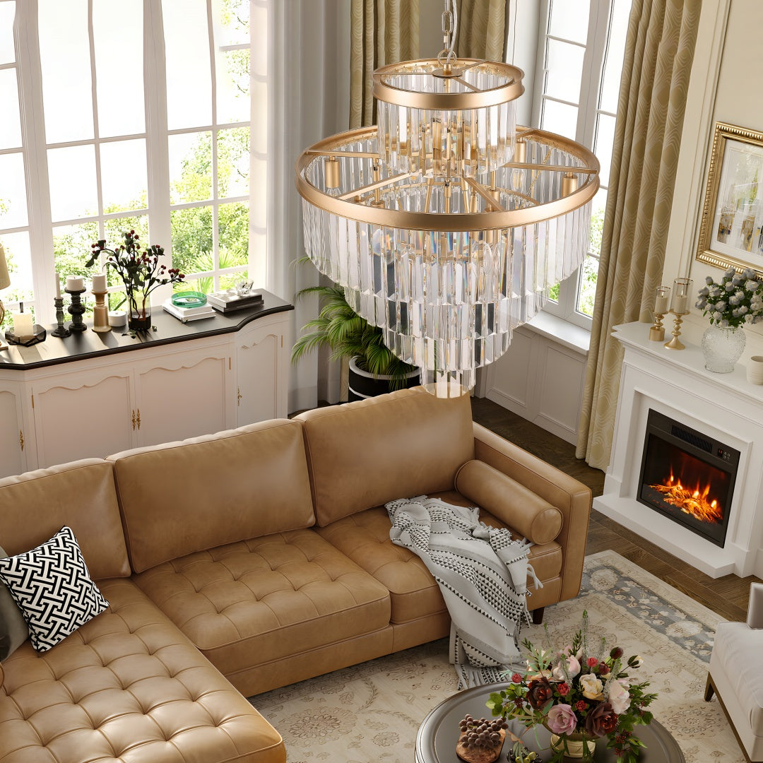 Modern Gold Crystal Chandelier Pendant Light - 23.6 Inch