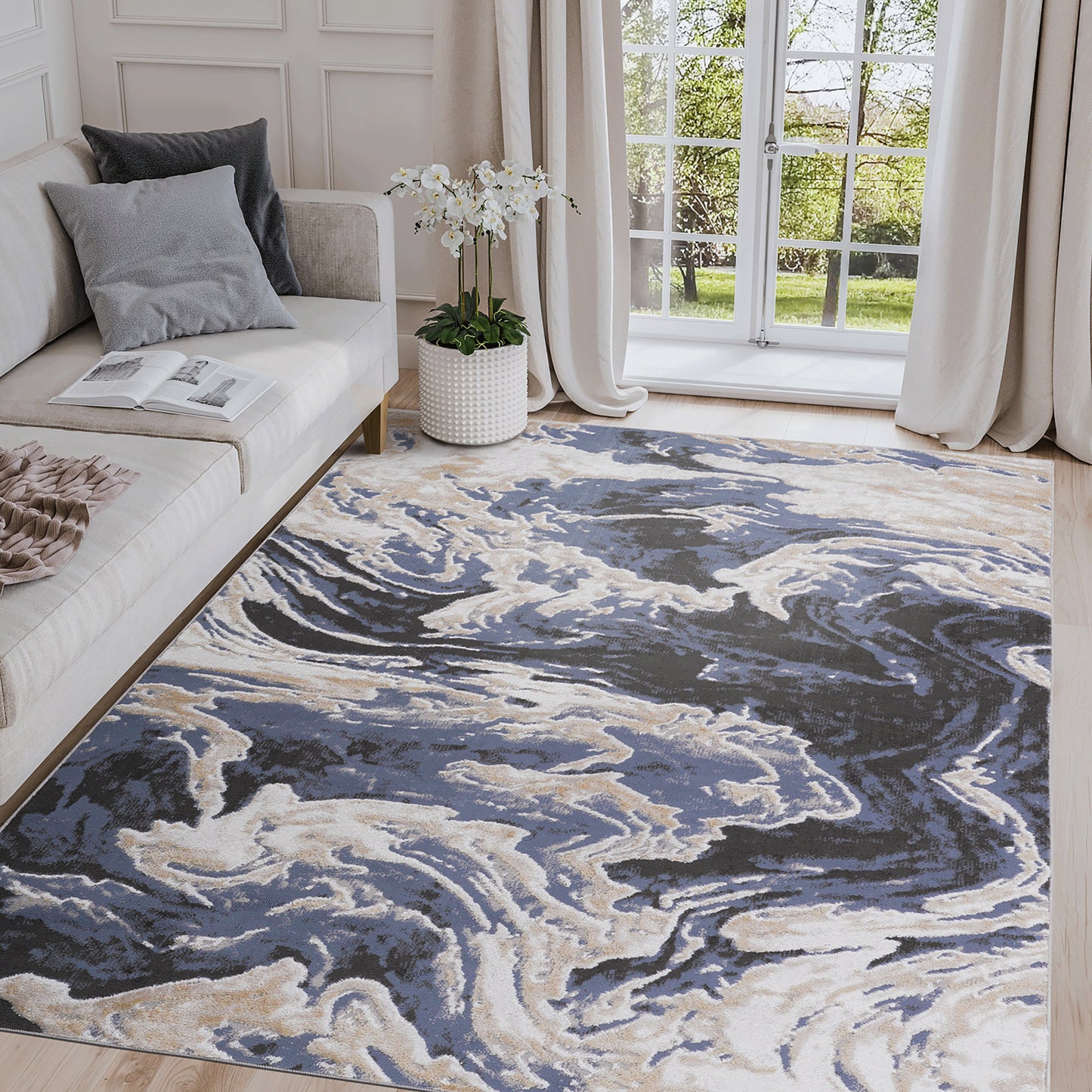 PAYAS 8X10 L.Blue Abstract Area Rug