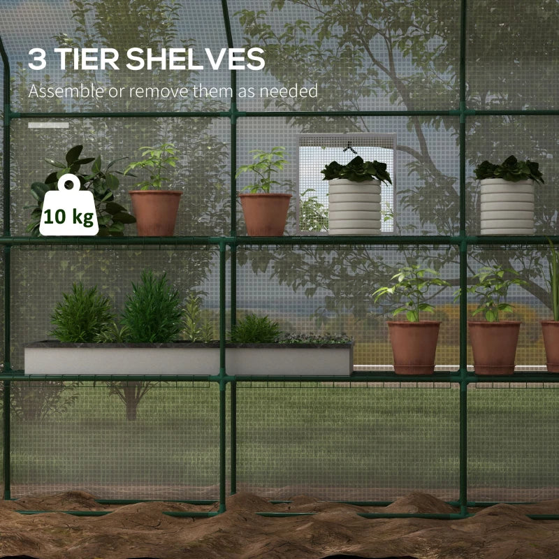 Portable Greenhouse with Shelves Walk-In Outdoor Garden Tent UV Water Resistant White