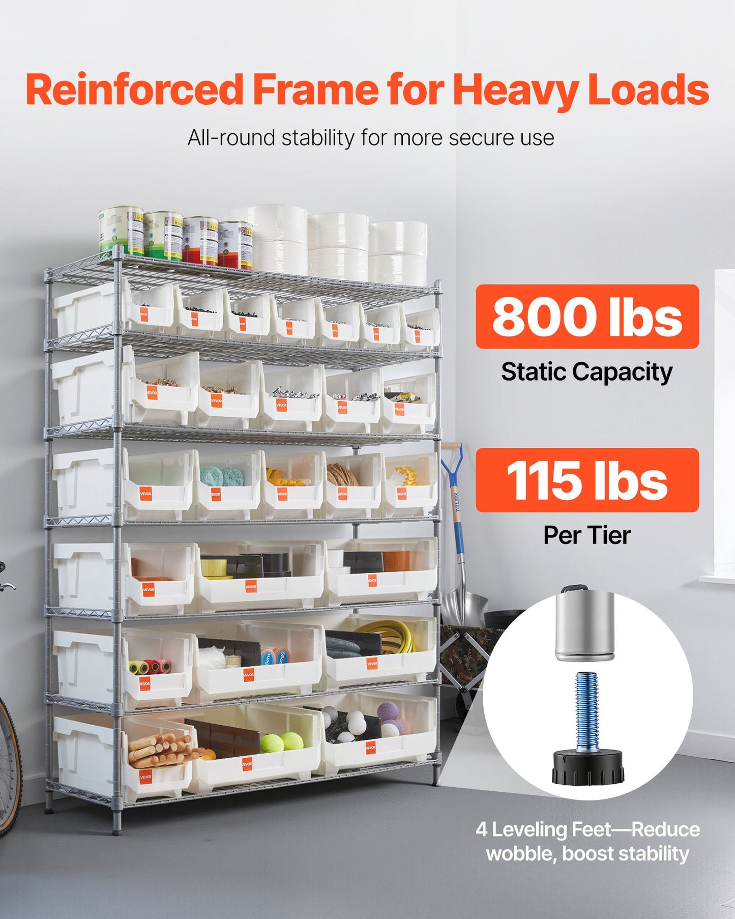 7-Tier Rolling Storage Rack with 26 Bins - Mobile Steel Wire Shelving System for Garage and Warehouse
