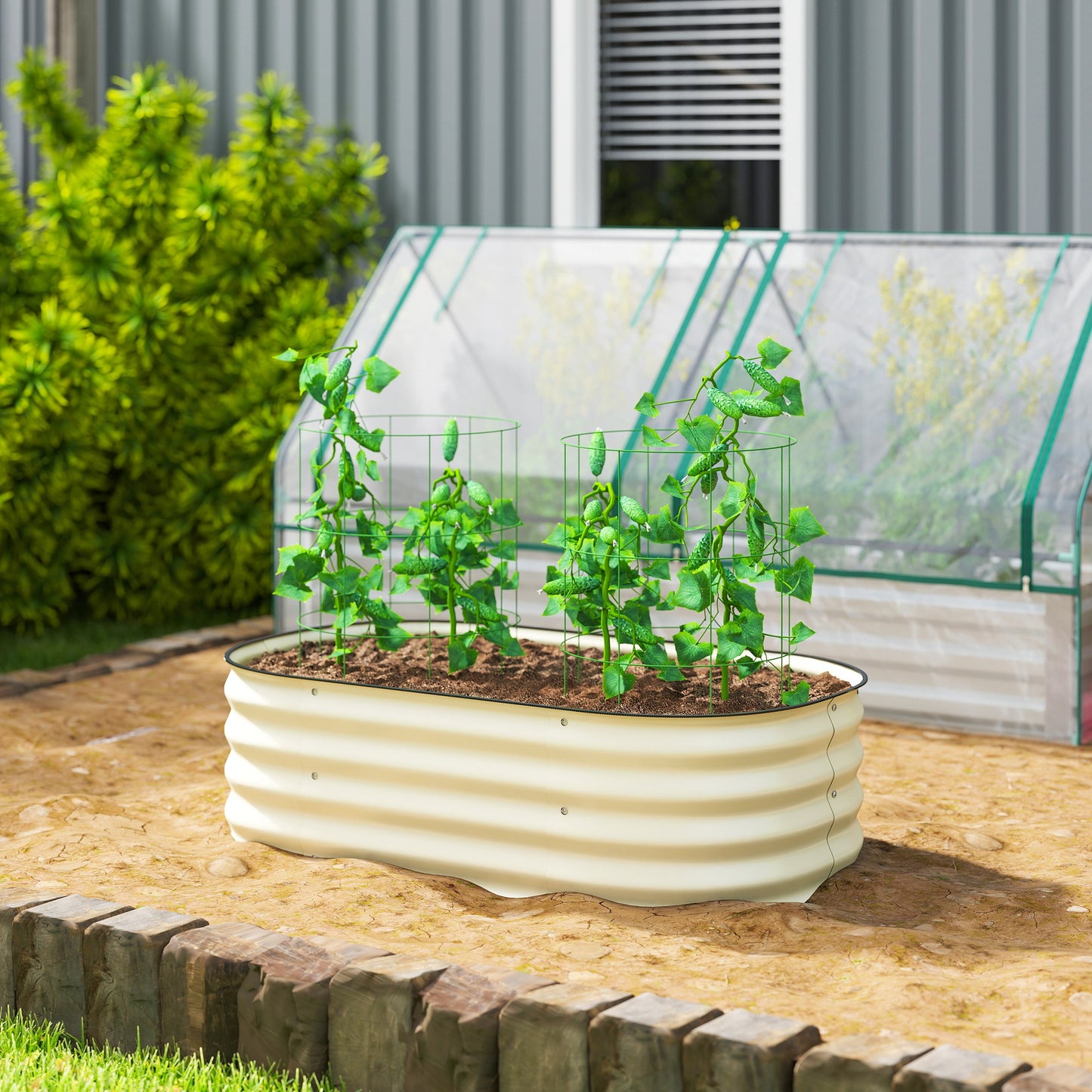 Galvanized Raised Garden Bed Kit - Metal Planter Box with Safety Edging, Cream
