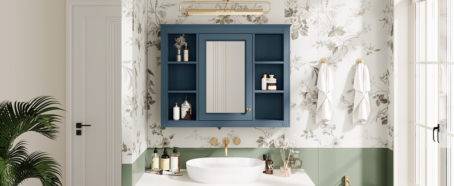 35'' x 28'' Wall Mounted Bathroom Storage Cabinet with Mirror - Indigo Blue