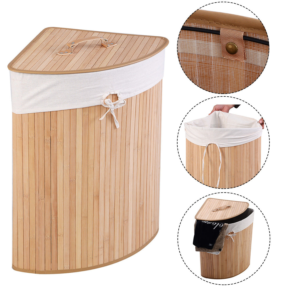 Natural Bamboo Laundry Hamper with Removable Lid - 72L Capacity
