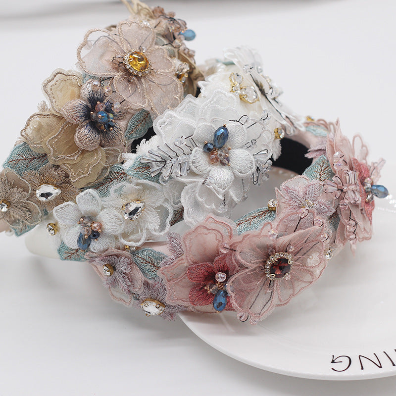 Baroque Pearl Lace Petal Crystal Embellishment Headband for Women - Multiple Colors