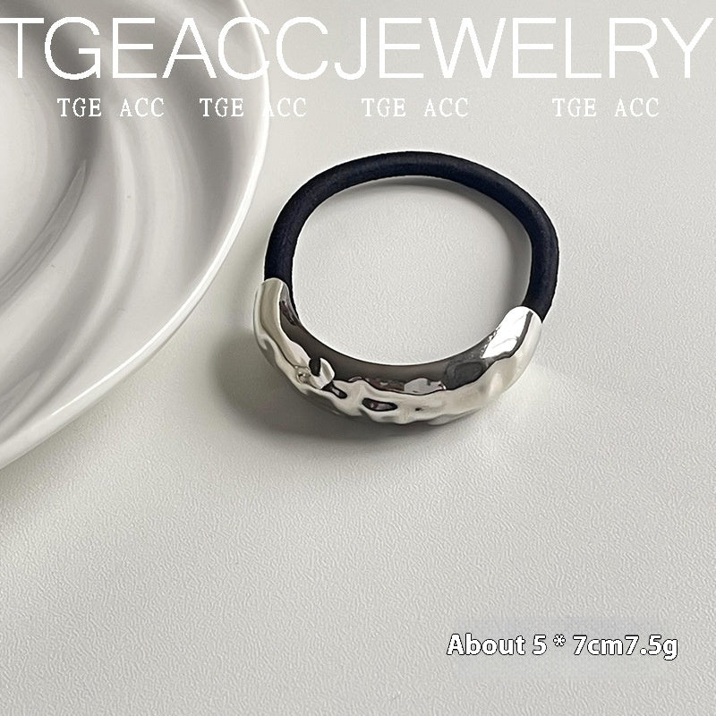 Geometric Metal Head Rope with Concave-Convex Design - Retro Style, Multiple Colors