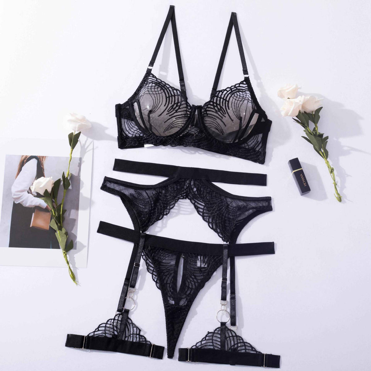 Black Lace Body Shaping Suit for Women - Waist Support & Seamless Slimming