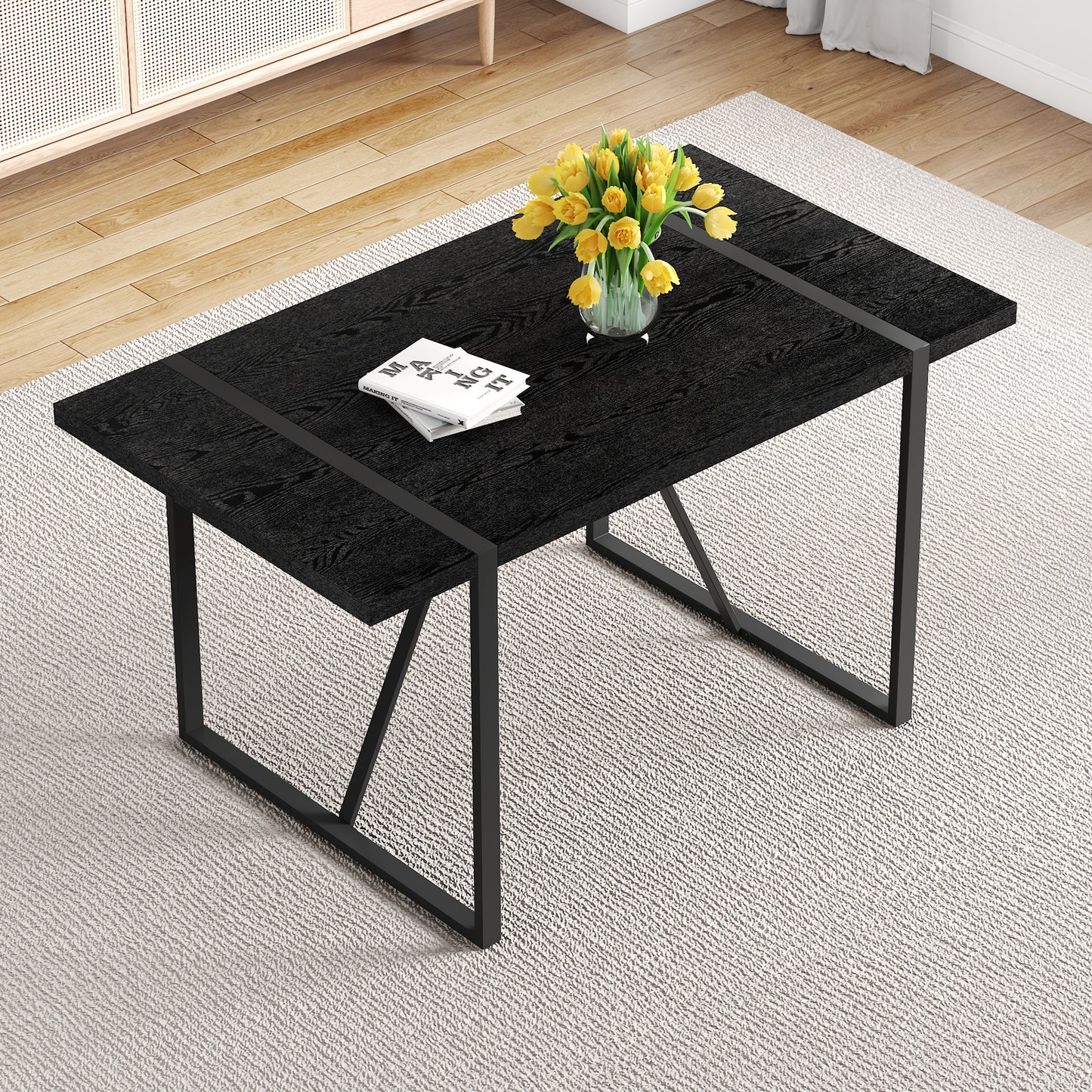 A 55-Inch Minimalist Retro Rectangular Dining Table With Black