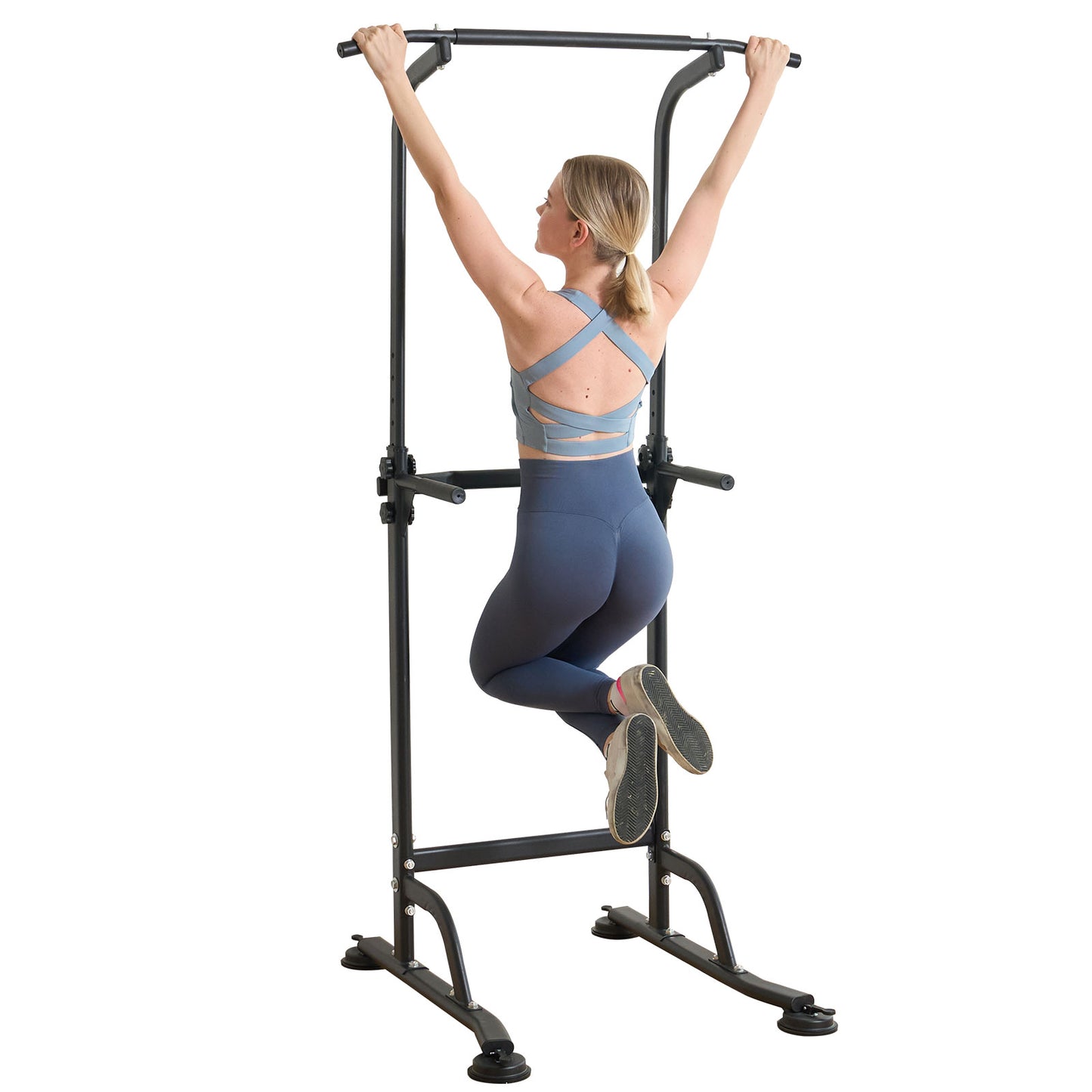 Adjustable Power Tower Pull Up Bar & Dip Station for Home Gym - Black