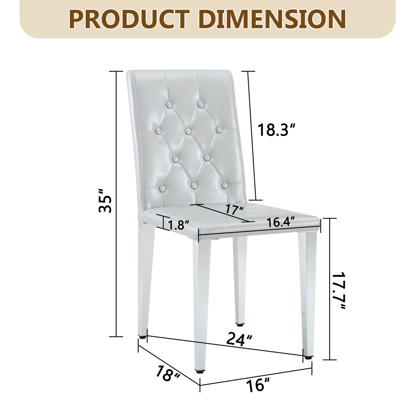 2-piece Set Of Light Grey PU Dining Chairs ,Ergonomically Designed