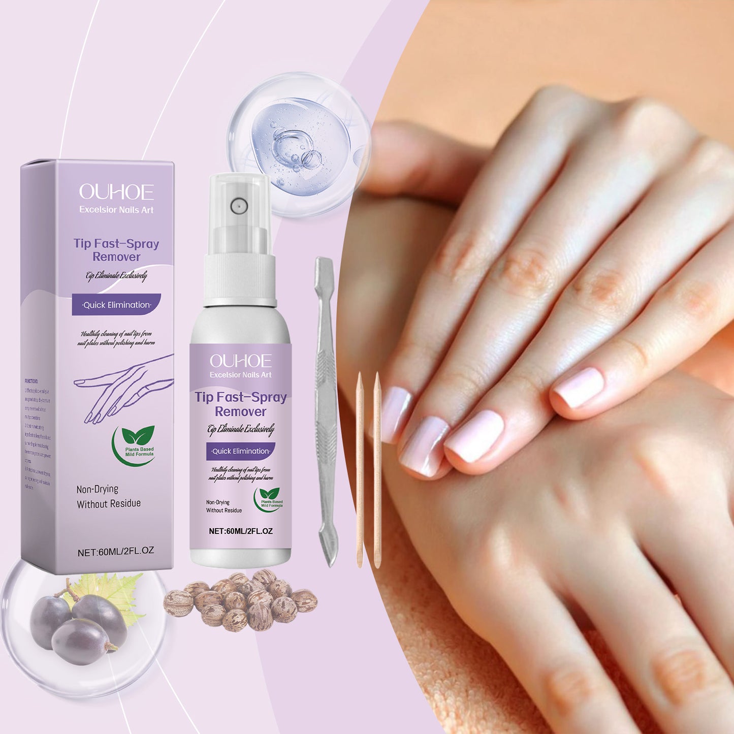 Gentle Nail Polish Remover Spray - Quick-Acting Nail Glue Dissolver