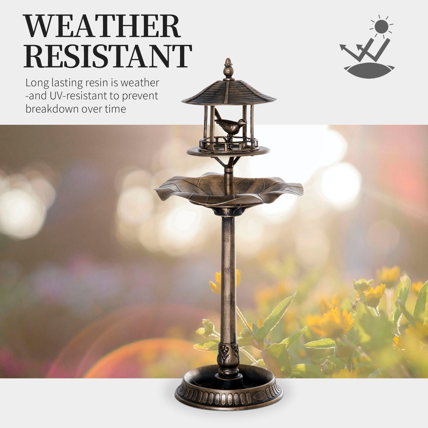 3-in-1 Garden Bird Bath with Feeder & Planter - Bronze