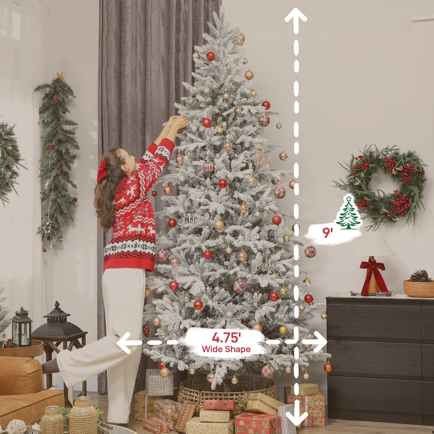 9 ft Artificial Frosted Christmas Tree - Full Spruce Design