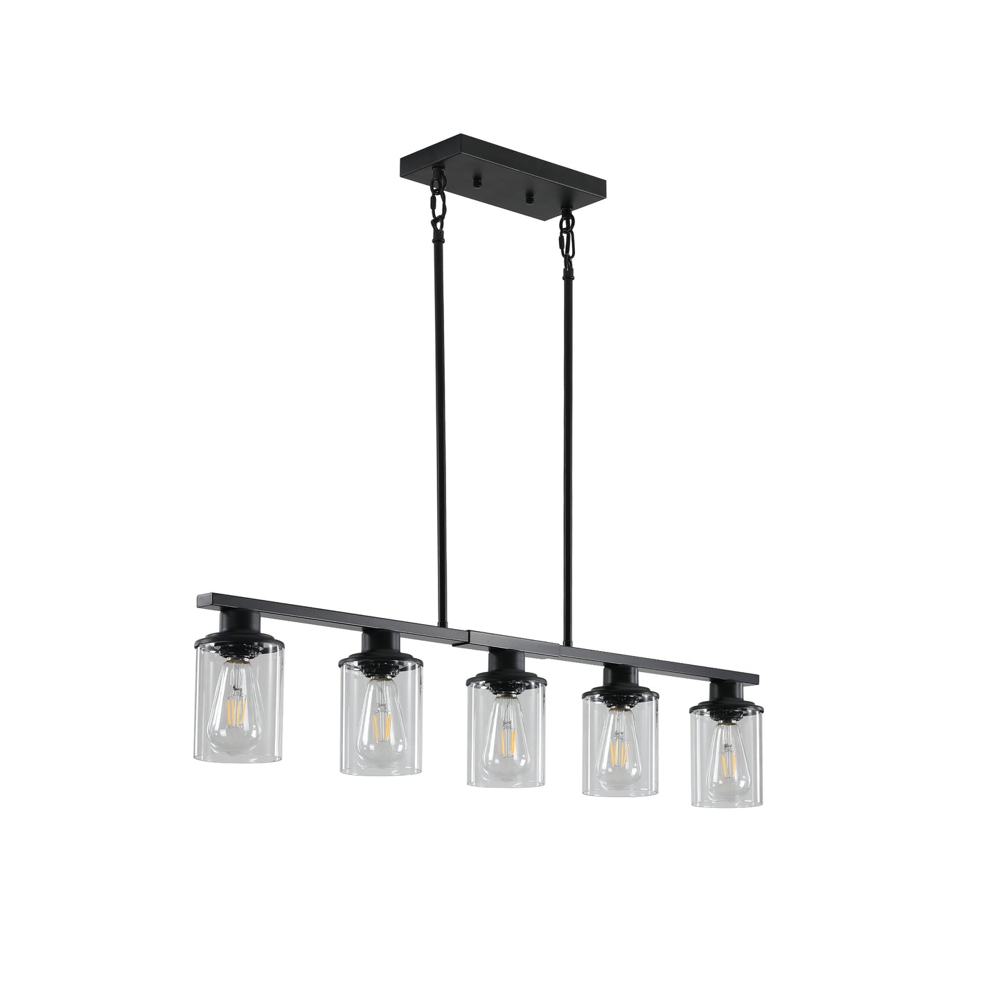 Modern Industrial 5-Light Chandelier - Matte Black & Glass Shades