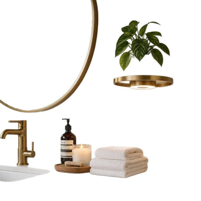 Floating Plant Shelf with LED Light Wall Mount Modern Minimalist Home Decor