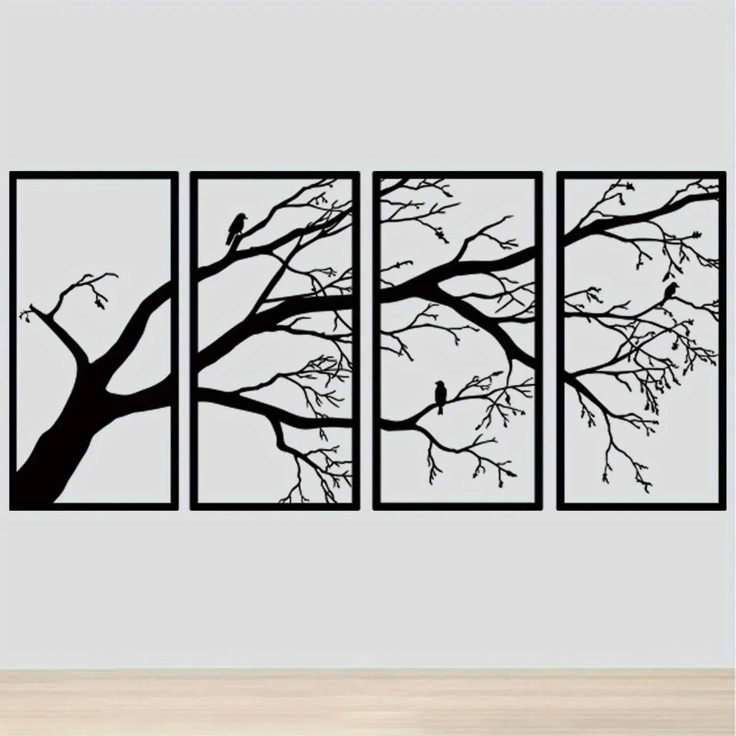 Black Tree of Life Metal Wall Art Decor - Set of 4
