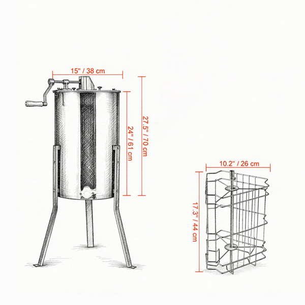3-Frame Manual Honey Extractor Stainless Steel Beekeeping Honey Spinner with Adjustable Stand & Lid