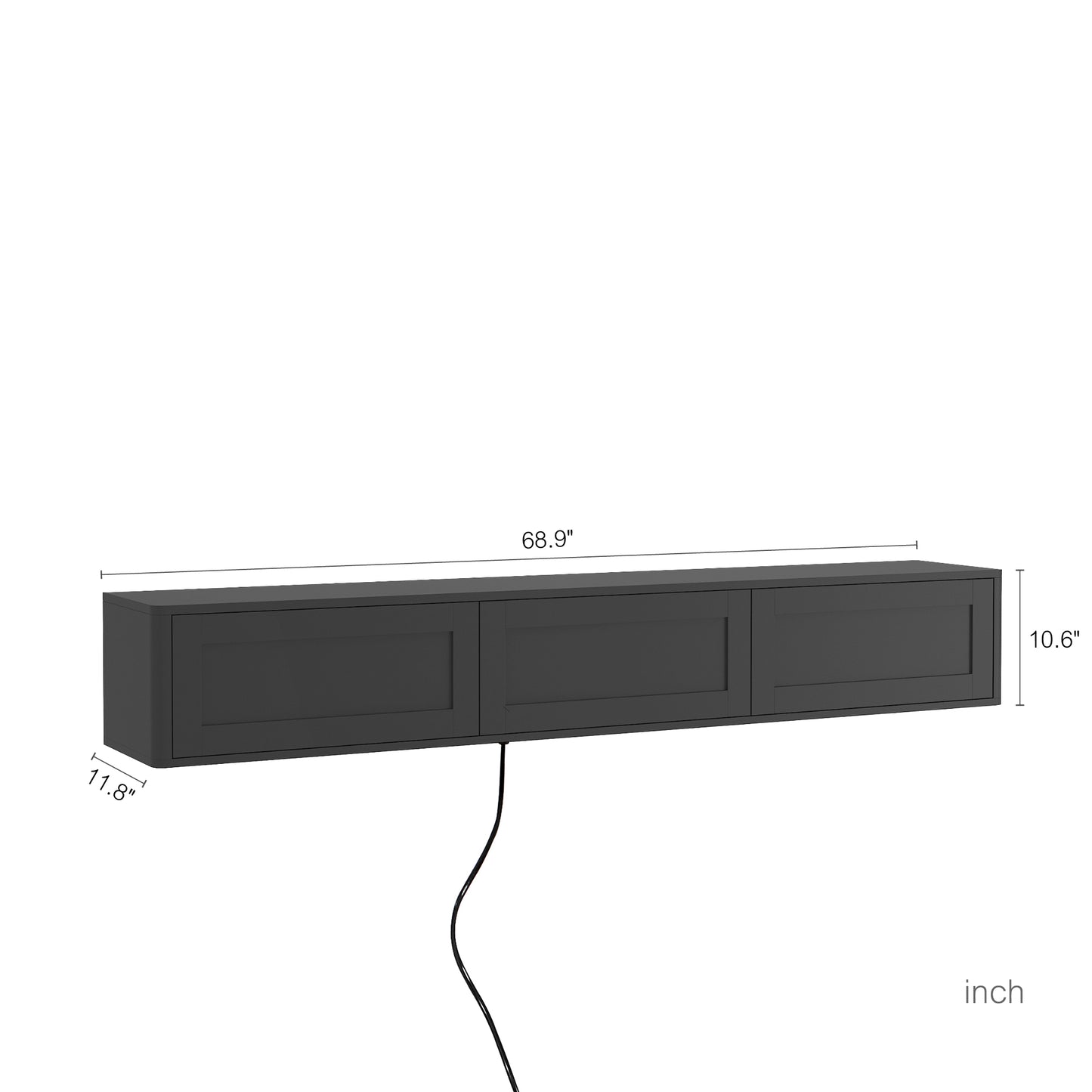 Wall Mounted Floating TV Stand with LED Lights & Power Outlet - Black