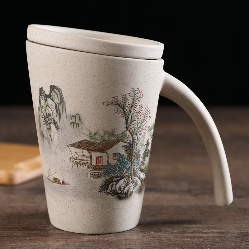 Ceramic Mug with Lid - Nostalgic Breakfast Coffee Cup - Multiple Styles