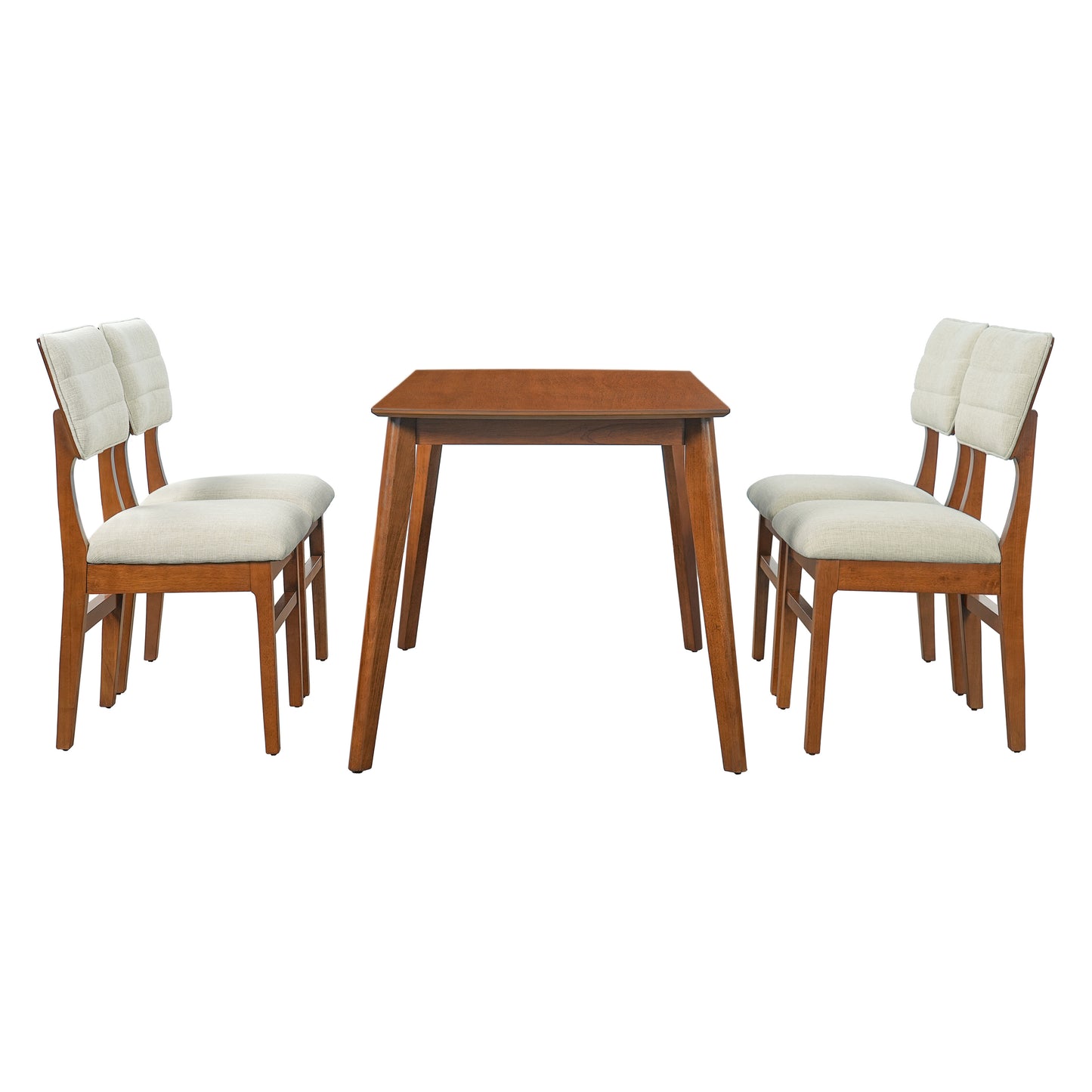Farmhouse Dining Table Set for 4 with Upholstered Chairs - Brown & Beige
