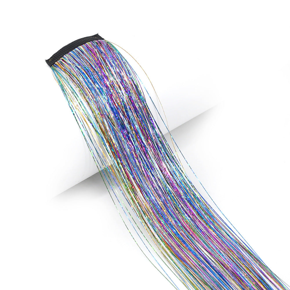 Clip-In Rainbow Hair Extensions - Long Synthetic Wig with Gold Thread