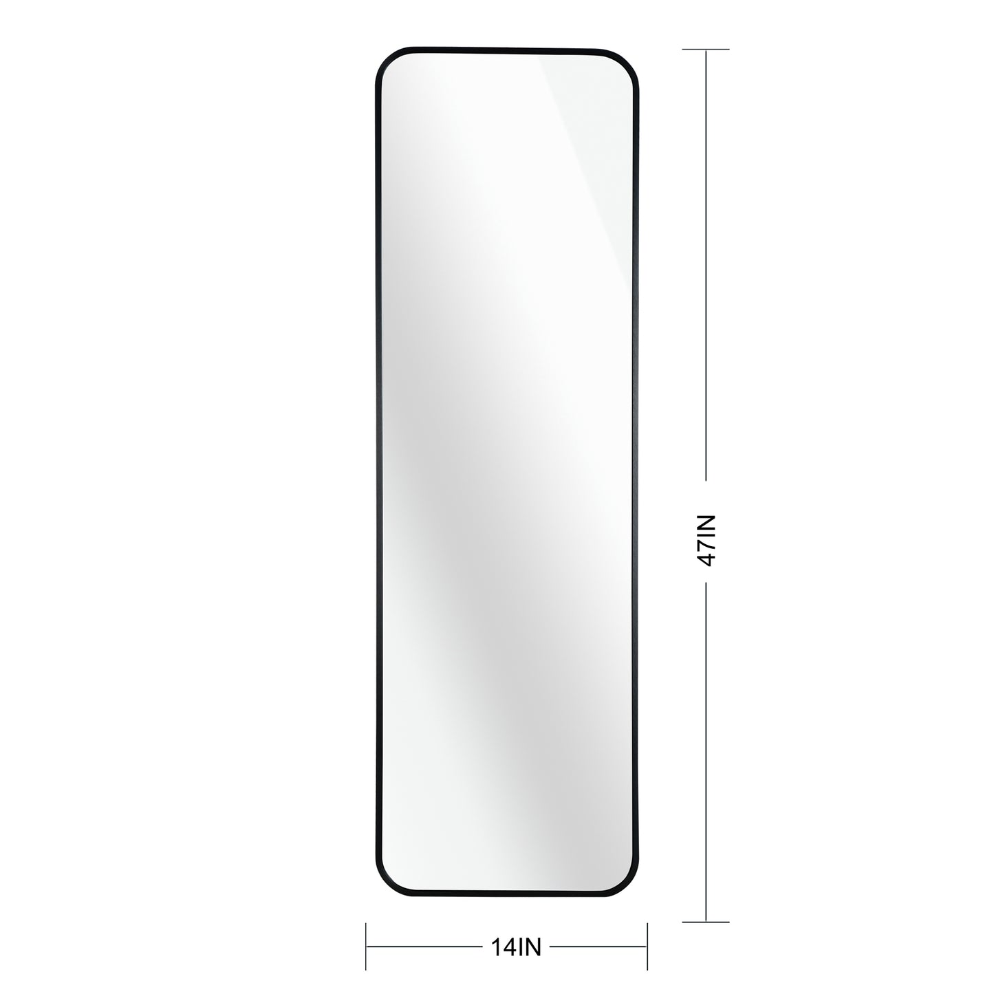 47 x 14 Inch Black Rectangular Door Mirror - Classic Design