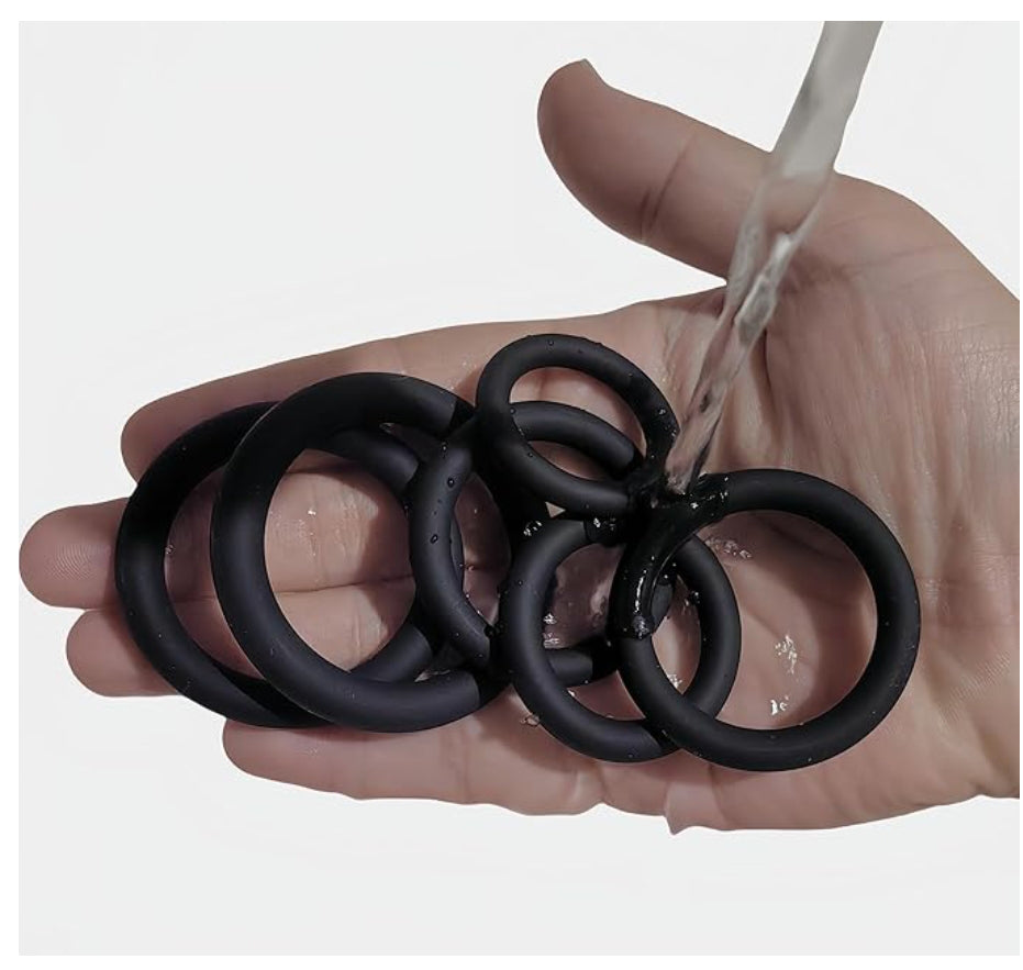 7-Piece Silicone Cock Ring Set for Men and Couples - Adjustable & Waterproof