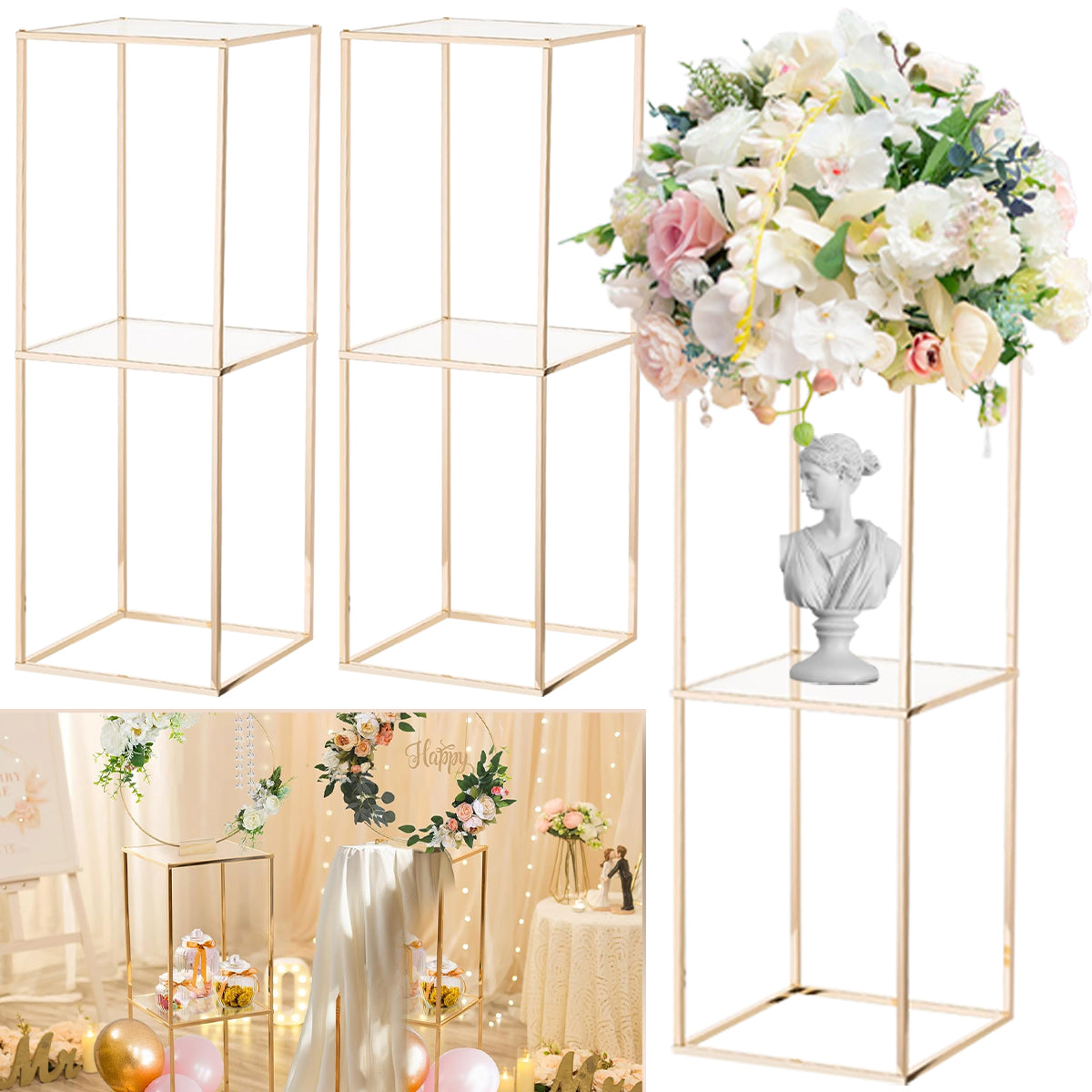 Gold Flower Stands - 2 Pack 31.5 Inch Metal Centerpieces