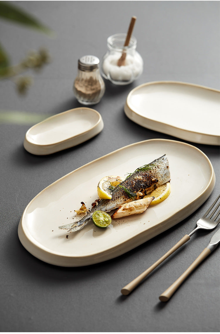 Ceramic Fish Steaming Plate - Household Kitchen Dining Tableware