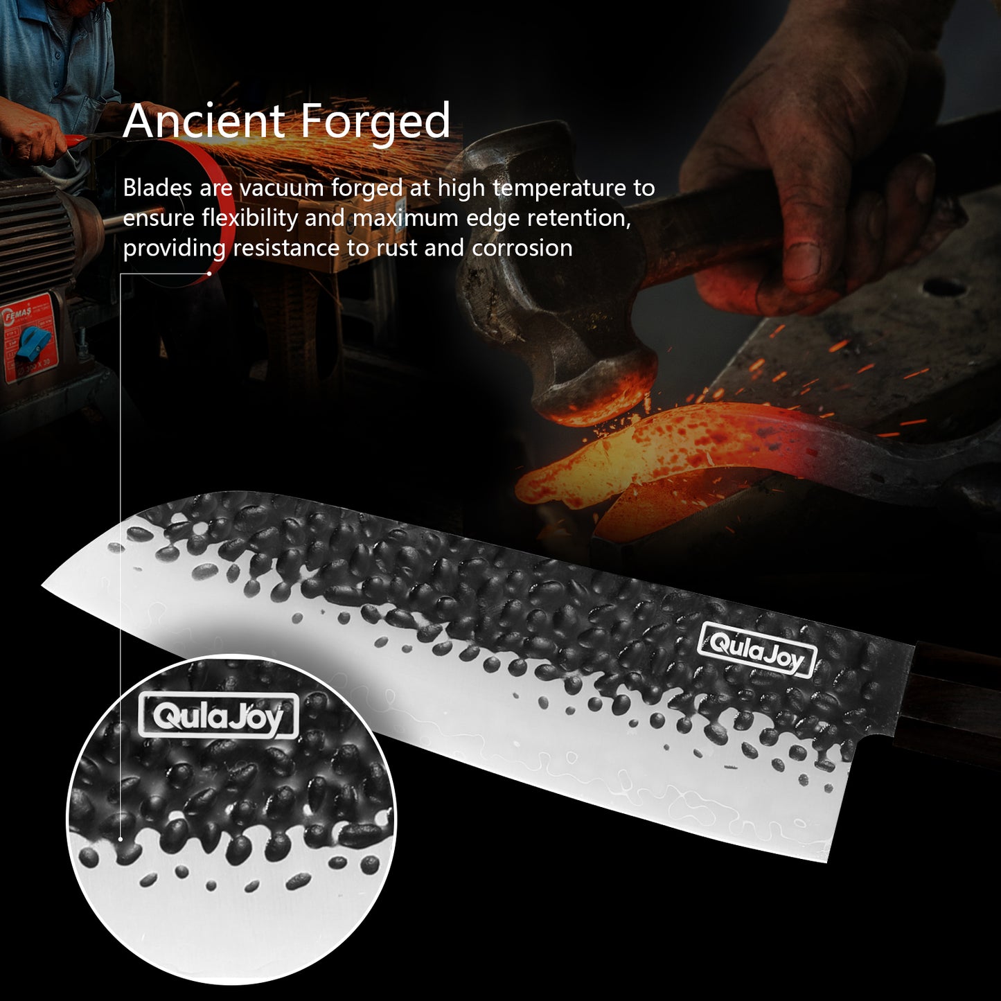 Professional Japanese Santoku Knife - 9Cr18Mov Blade, Rosewood Handle
