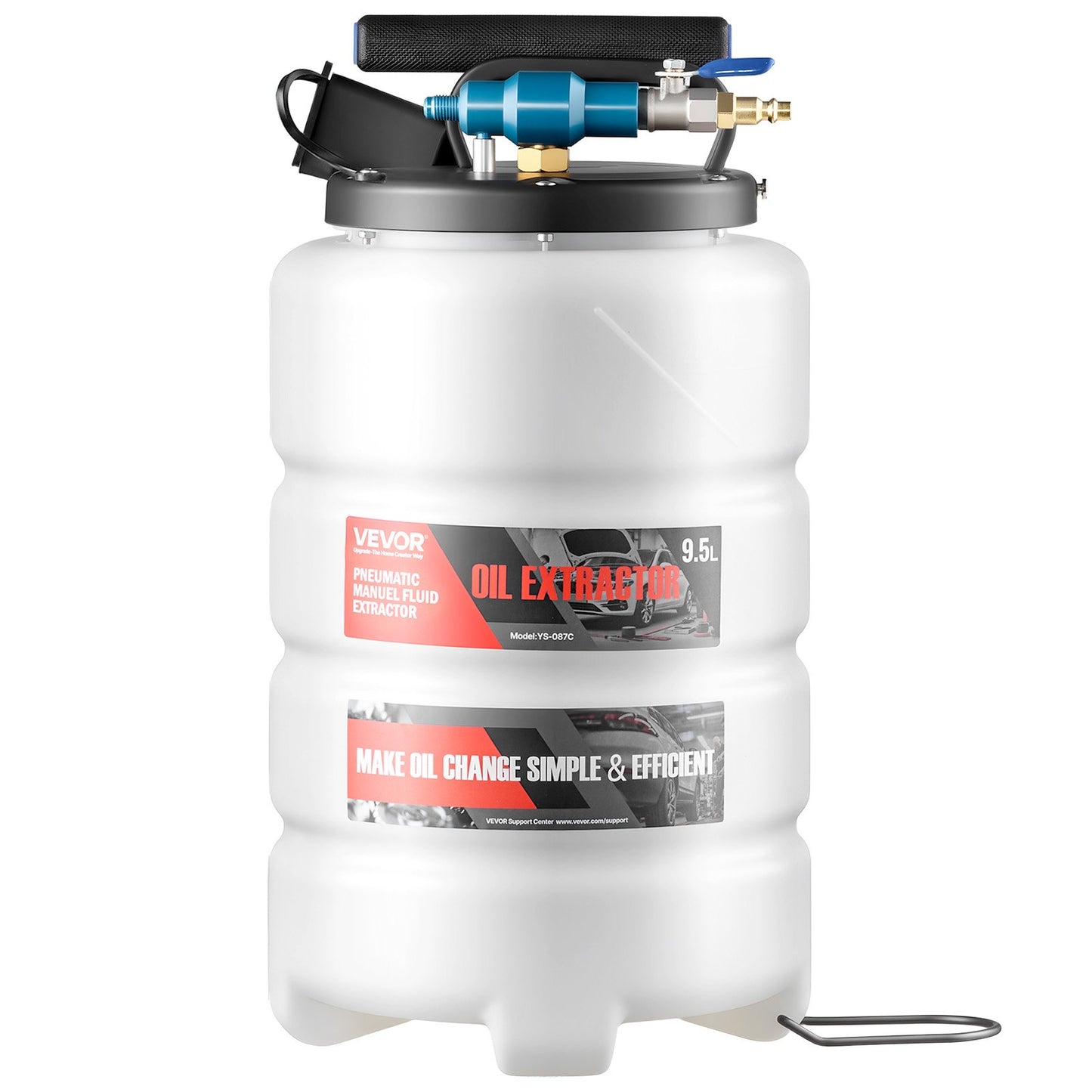 Oil Extractor Pump 9.5L Capacity Pneumatic Manual Vacuum With Long Hoses for Car, Lawn & Boat