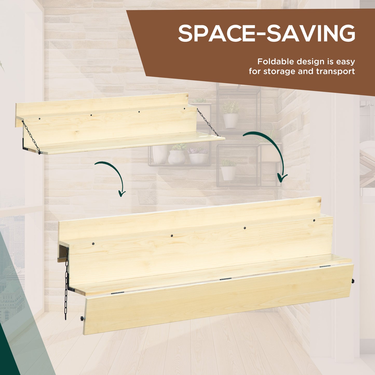 Foldable Spruce Wood Balcony Table for Railing - Natural