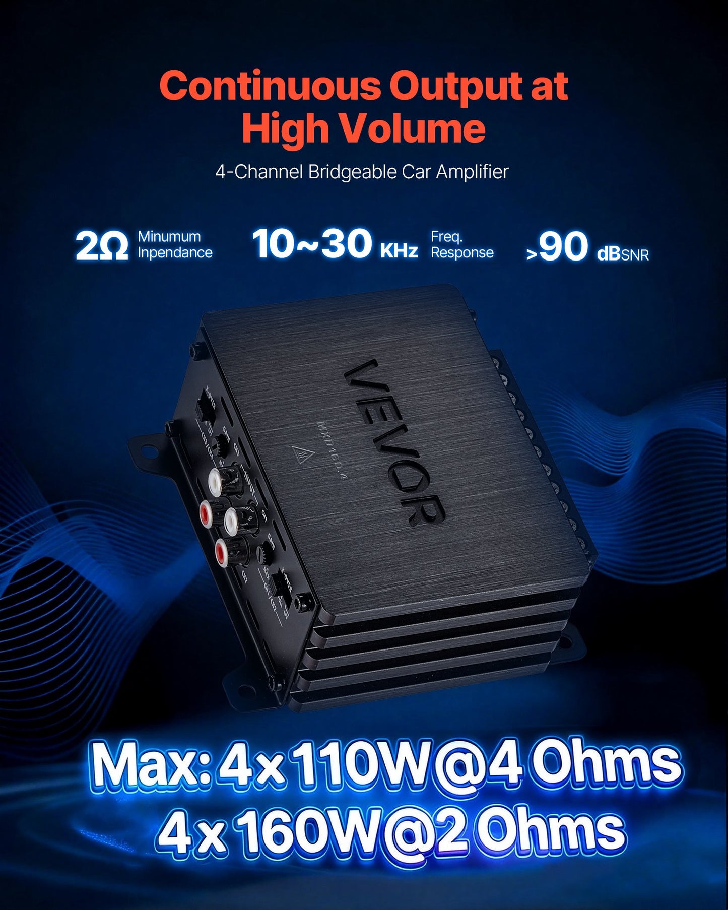 4 Channel Car Audio Amplifier 2 Ohm Stable Full Range Amp Max Power 110W-160W