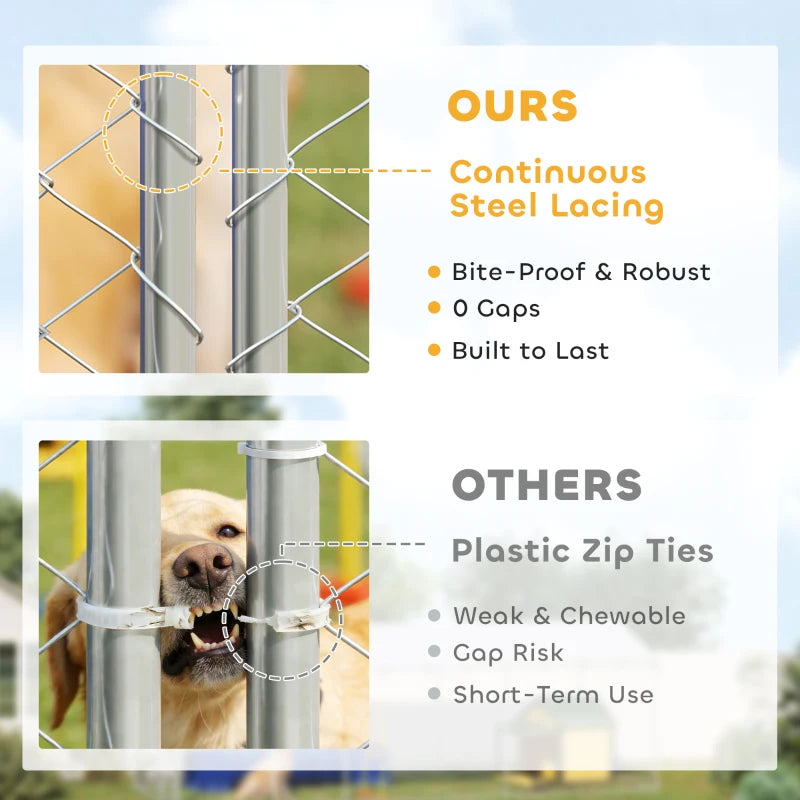 Heavy Duty Outdoor Dog Kennel with Waterproof Roof & Secure Latches - 20x15x8 ft, Silver