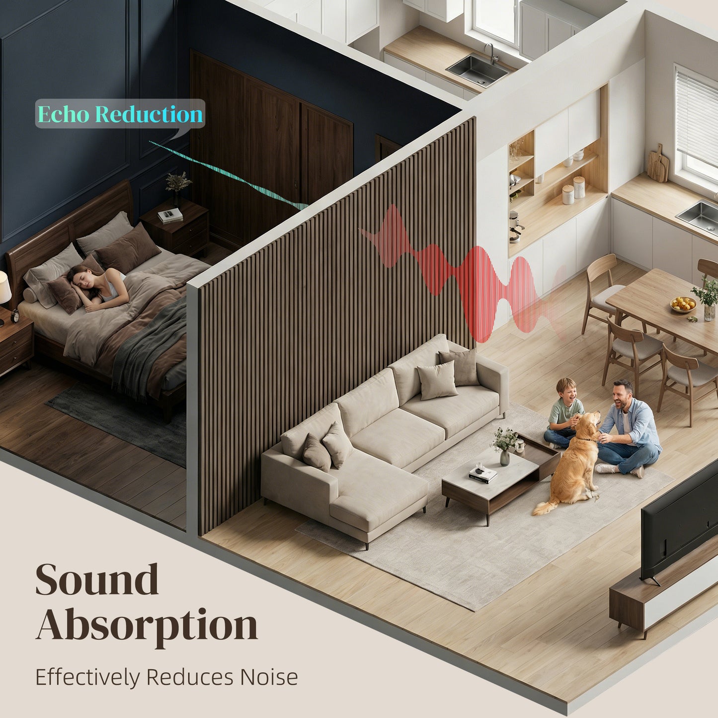 47" x 24" Walnut Acoustic Panels - 4 Pack Sound Absorbing Wall Decor