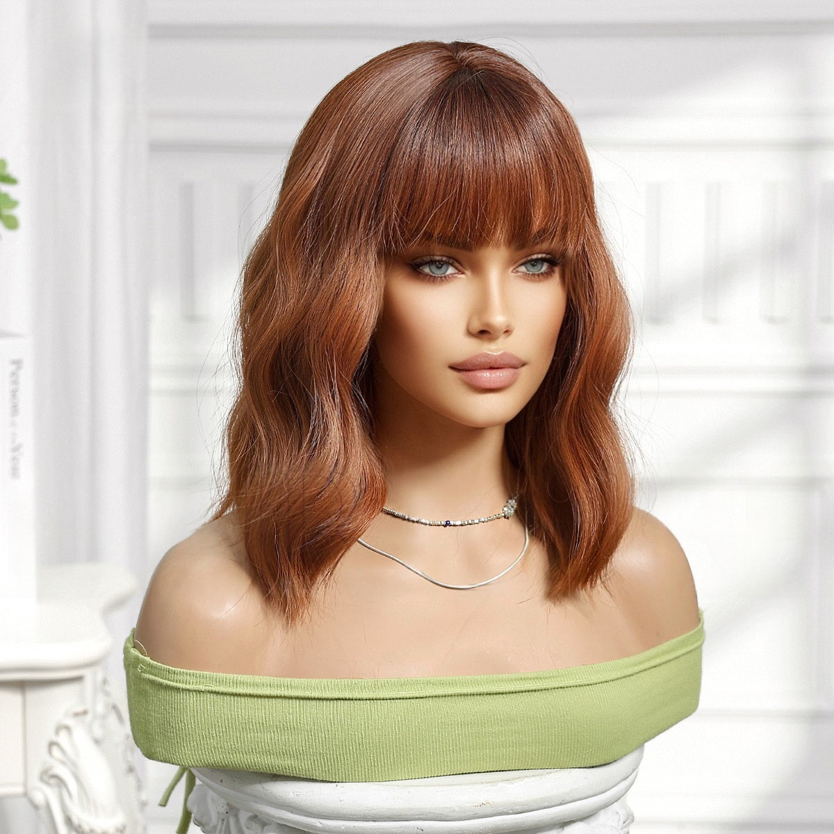 Women’s Short Curly Wig with Blunt Fringe and Middle Part – Multiple Sizes