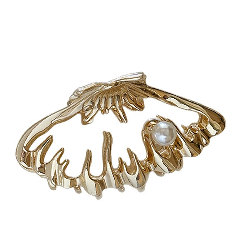 Metallic Hollow Shell Hair Clip - Handmade Metal Barrette